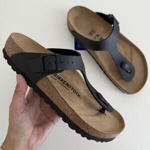 Birkenstock Gizeh Sandal Womens 6 US 37EU Black Birko Flor Cork Thong Shoes